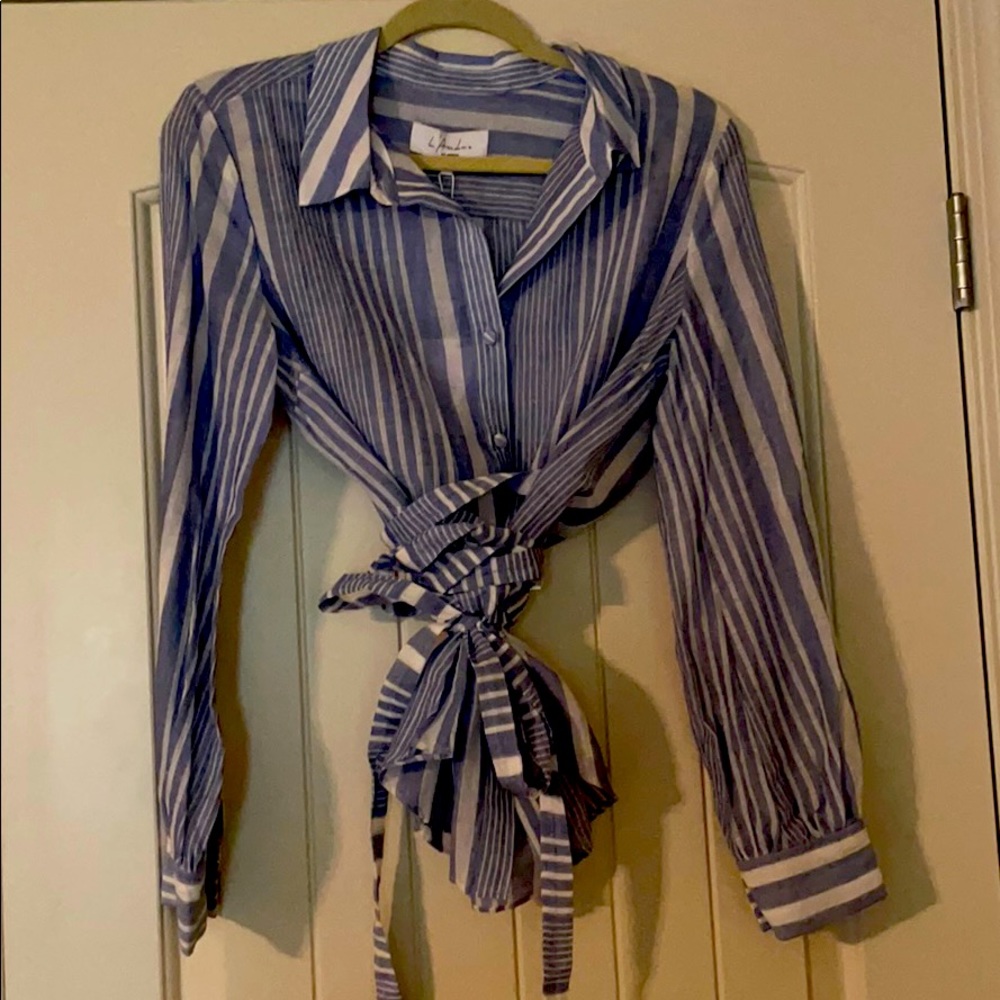 Striped long sleeve button up blouse
